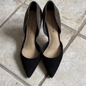 Via Spiga Two-Tone Black and Grey Suede Leather Heels